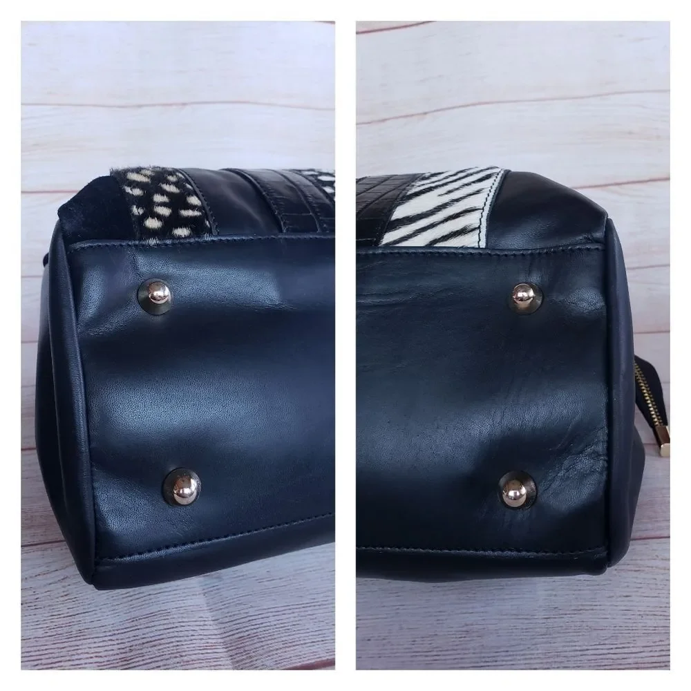 A. Bellucci Leather Suede Animal Print Satchel Made in Italy Multi Black
